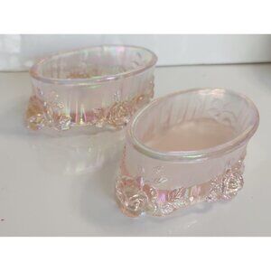 FENTON Verlys Holophane Opalescent Pink Rose Floral Trinket Bowls(set of 2) 1966